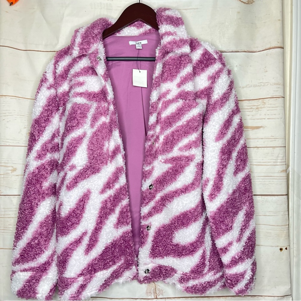 NWT Bar III • Teddy Jacket • XS • Zebra Print • White Purple